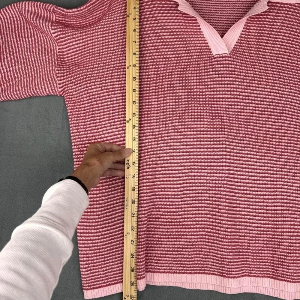 Pink Striped Polo Shirt & Shorts Set Women's Matching Preppy Lounge Outfit